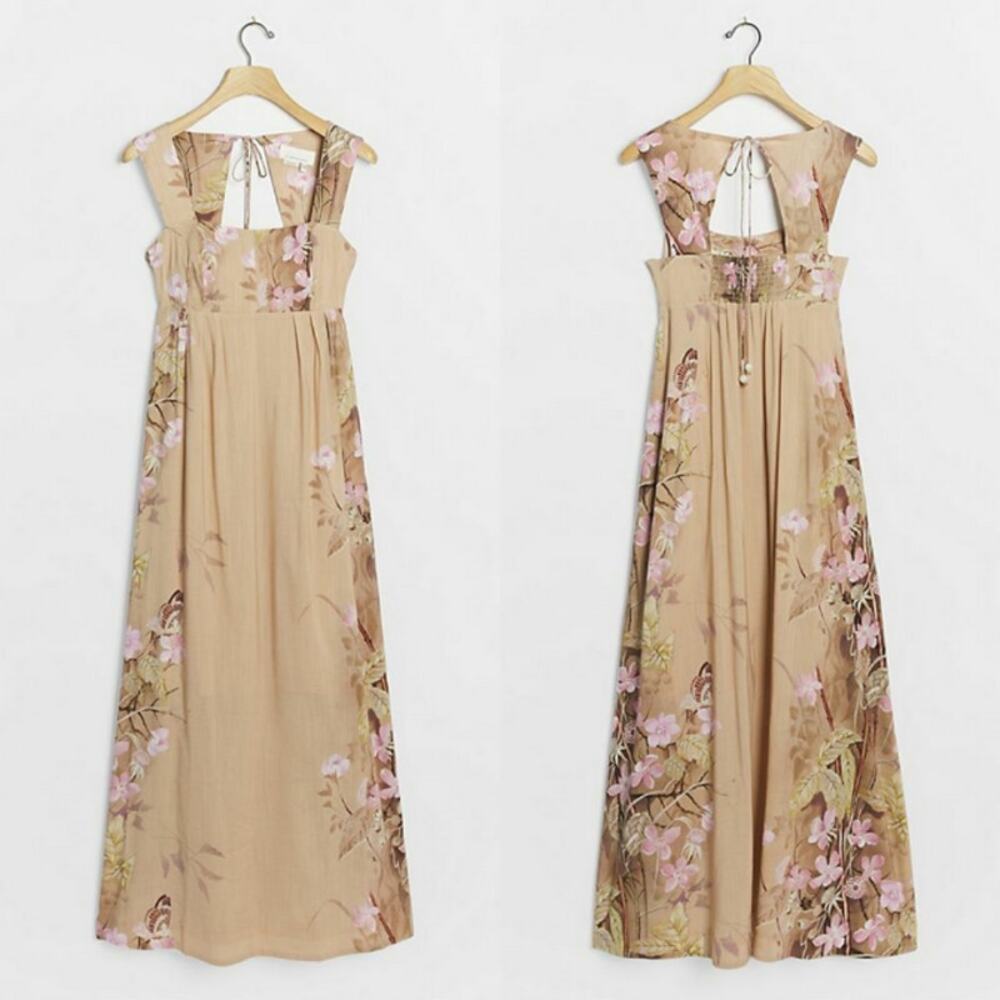 Anthropologie Aurelie Maxi Dress Brown Lightweight‎ Butterfly US 2 Boho Fall